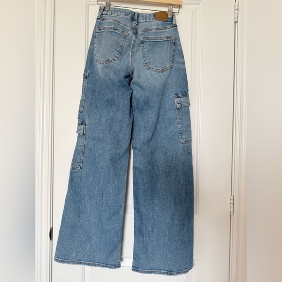 NWT AE Curvy Super High-Rise Baggy Wide-Leg Cargo Blue Jeans, stretch, size 0 - Picture 9 of 14